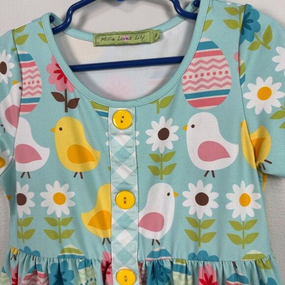 Millie Loves Lilly Girls Size 6 Dress Short Sleeve Easter Bunny Blue Spring - Picture 2 of 4